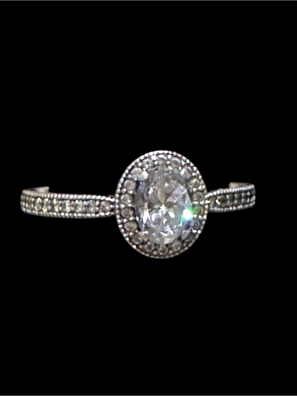 Pandora Authentic Oval Sparkling 925 Sterling Silver Statement Ring Sz 8.5
